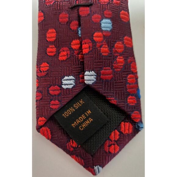 Jos A Bank Necktie Reserve Silk Burgundy w/Polka Dots Red/Periwinkle/White Print - Picture 8 of 8